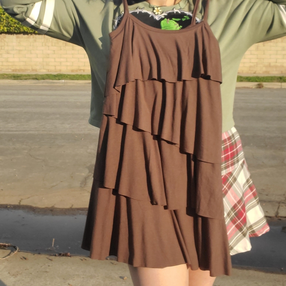 Brown mini layered swing dress